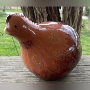 Ceramic Bird Hen Figurine in Warm Terracotta